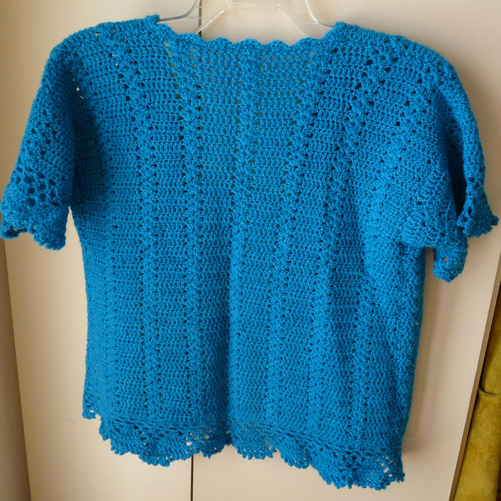 Vintage hand crochet turquoise sweater cardigan - Picture 4 of 5